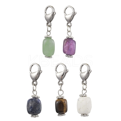 5Pcs Cuboid Natural Green Aventurine & Tiger Eye & Amethyst & Sodalite & Howlite Pendant Decorations HJEW-JM02341-1