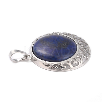 Natural Lapis Lazuli Pendants with Hollow Platinum Brass Findings G-P448-A14-P-1