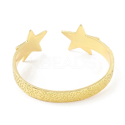Rack Plating Brass Double Star Open Cuff Bangle for Women BJEW-I302-01G-1
