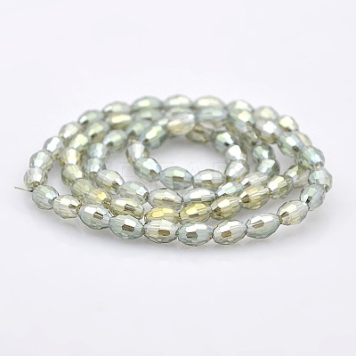Full Rainbow Plated Glass Faceted Rice Beads Strands GLAA-A030A-FR02-1