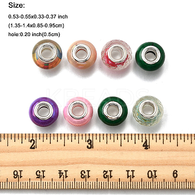 40Pcs 4 Styles AB Color Opaque Resin Imitation Porcelain European Large Hole Rondelle Beads RPDL-FP0001-01-1