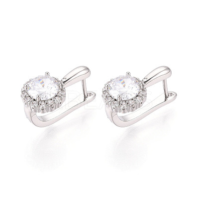 Brass Micro Pave Clear Cubic Zirconia Flat Round Hoop Earrings EJEW-T048-30P-1