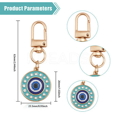 8Pcs 4 Colors Round Evil Eye Rhinestone Enamel Pendant Decorations HJEW-GL0001-09-1