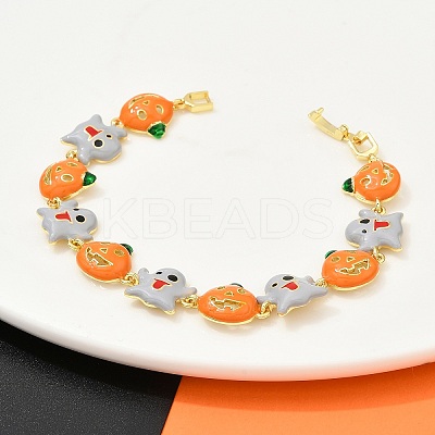Halloween Brass Enamel Link Bracelets for Women BJEW-B149-01P-1