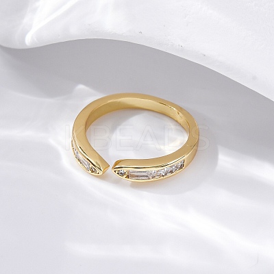 Brass Micro Pave Cubic Zirconia Open Cuff Rings for Women LS-RJEW-G341-03G-02-1