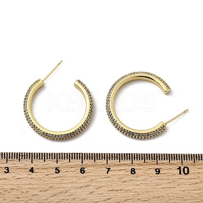 Brass Clear Cubic Zirconia C-Shaped Stud Earrings EJEW-L261-026G-1