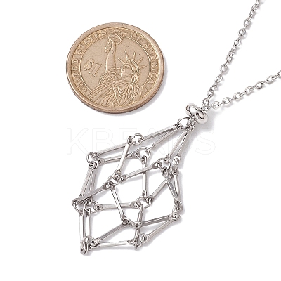 3 Pcs 201 Stainless Steel Crystal Stone Cage Pendant Necklaces NJEW-JN04749-1