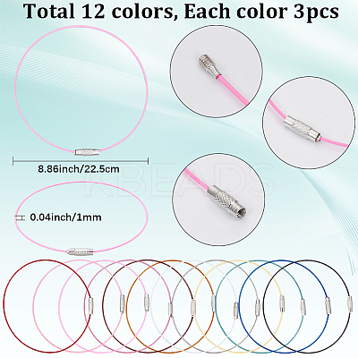 36Pcs 12 Colors Steel Wire Bracelet Cord DIY Jewelry Making TWIR-SC0001-06-1