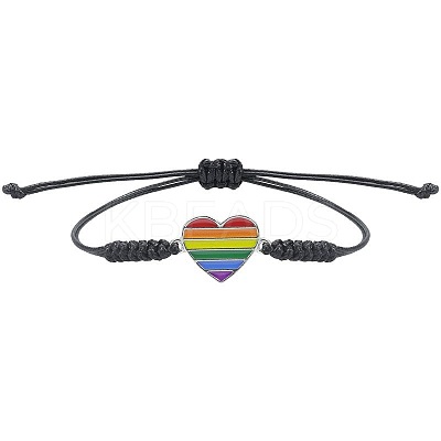 Rainbow Heart Alloy Enamel Handmade Braided Cord Bracelets MP0834-1-1