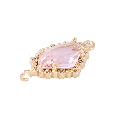 Golden Plated Brass Pave Clear Cubic Zirconia Connector Charms KK-L218-002G-04-1