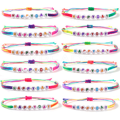 12Pcs Acrylic Beads Braided Bracelets SA1431-2-1