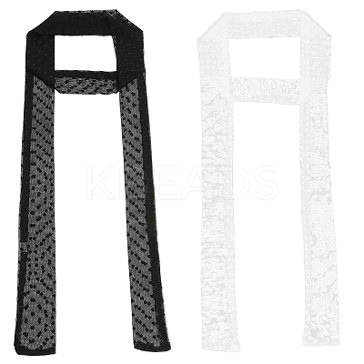 2Pcs 2 Colors Polyester Lace Long Silk Scarf for Women Girls AJEW-GF0011-28A-1