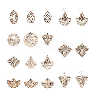48Pcs 12 Style Undyed Natural Wooden Big Pendants WOOD-MP0001-01-1