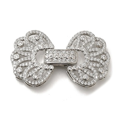 Rack Plating Flower Brass Micro Pave Clear Cubic Zirconia Fold Over Clasps KK-H512-06P-1