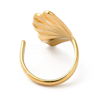 Ion Plating(IP) 304 Stainless Steel Shell Shape Open Cuff Ring for Women RJEW-E063-12G-1