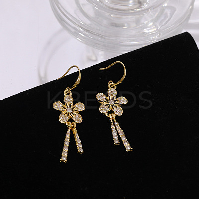 Flower Alloy Crystal Rhinestone Tassel Dangle Earrings FS-WG038B8-01-1