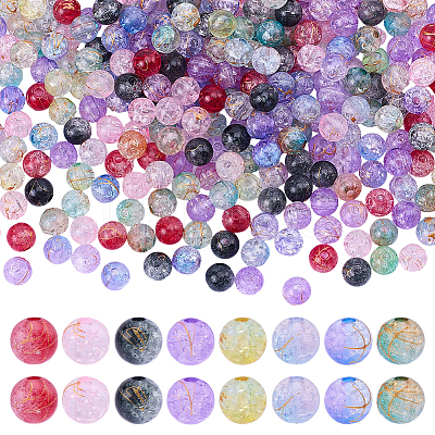 400Pcs 8 Colors Transparent Crackle Acrylic Beads DACR-ME0001-01-1