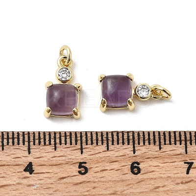 Natural Amethyst Square Charms KK-Z137-15G-02-1