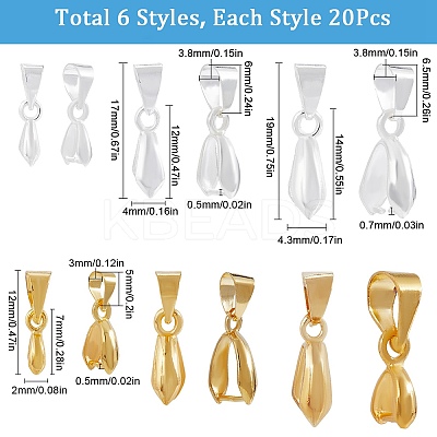 120Pcs 6 Styles Brass Ice Pick Pinch Bails for Pendant Making KK-SC0005-18-1