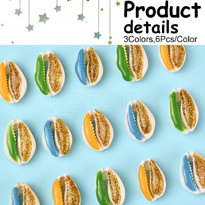 18Pcs 3 Colors Enamel Cowrie Shell Beads SSHEL-FS0001-03-1