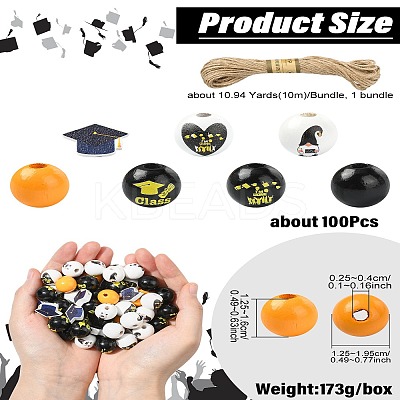 Graduation Season Theme DIY Round Natural Wood Beads & Jute Cord Pendant Making Kits DIY-CJ0002-71-1