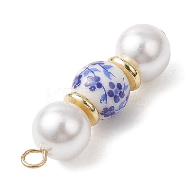 Handmade Blue Flower Printed Porcelain & Shell Pearl Pendants PALLOY-JF04785-1