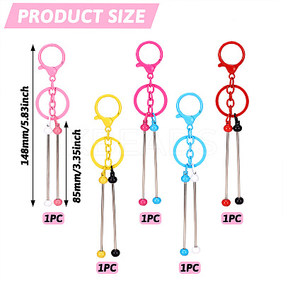 5Pcs 5 Colors Alloy & Iron Beadable Bar Keychain for DIY Crafts Jewelry Making KEYC-TA0001-28-1