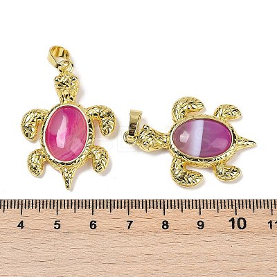 Natural Banded Agate(Dyed & Heated) & Brass Pendants KK-F887-01G-09-1