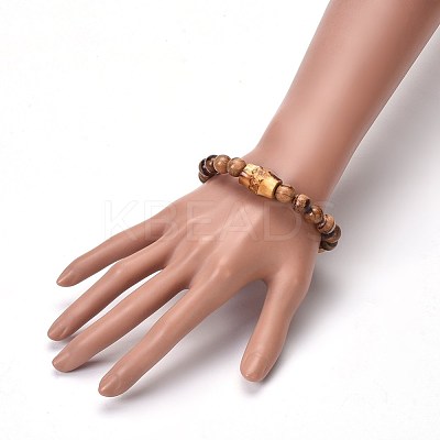Couples Wood Beads Stretch Bracelets BJEW-JB04121-1