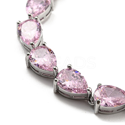 Rack Plating Brass Pave Cubic Zirconia Teardrop Links Bracelets for Women BJEW-H604-01P-03-1