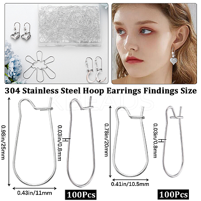 200Pcs 2 Size 304 Stainless Steel Hoop Earrings Findings STAS-CN0001-49-1