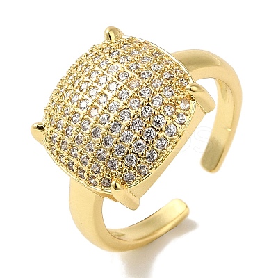 Rack Plating Brass Micro Pave Clear Cubic Zirconia Cuff Ring RJEW-P104-01G-1