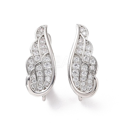 Rack Plating Brass Micro Pave Cubic Zirconia Hoop Earring Findings with Latch Back Closure ZIRC-C039-08P-1