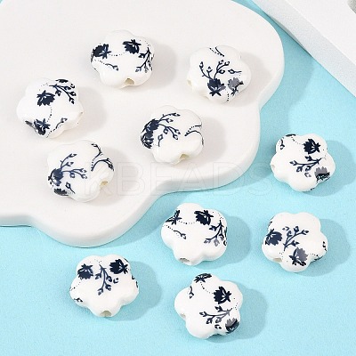 Floral Printed Porcelain Beads X-PORC-Q166-1-1