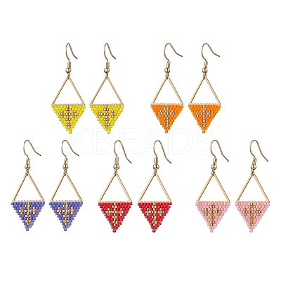 Handmade Glass Seed Beads Rhombus Dangle Earrings EJEW-MZ00542-1