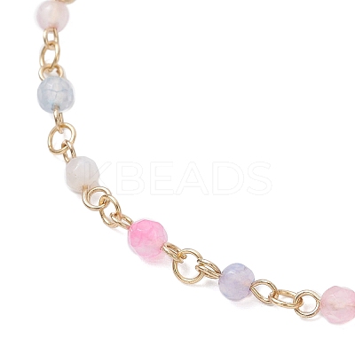 304 Stainless Steel & Natural Agate(Dyed & Heated) Faceted Round Link Chain Anklets AJEW-AN00747-01-1