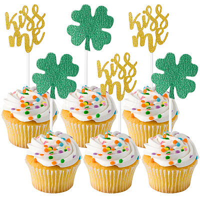 Saint Patrick's Day Clover Paper Cake Toppers AJEW-WH20022-29B-1