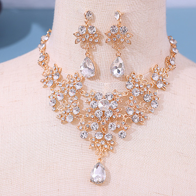 Alloy Rhinestone Pendant Necklaces & Stud Dangle Earrings Sets for Women WG381FF-04-1