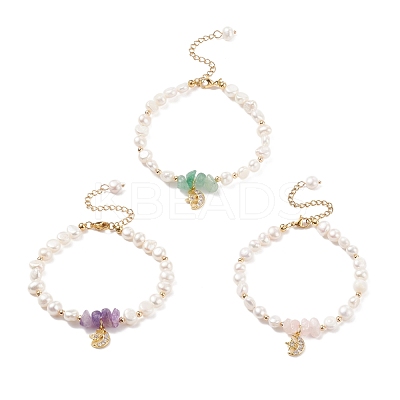 Gemstone Chips & Pearl Beaded Bracelet BJEW-JB08236-1