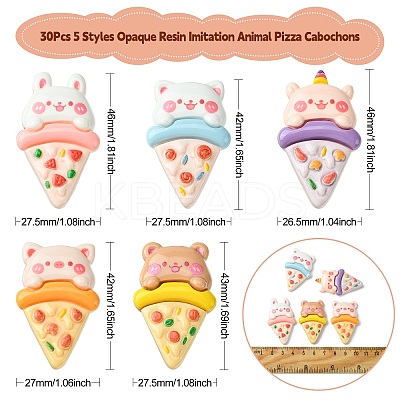 30Pcs 5 Styles Opaque Resin Imitation Animal Pizza Cabochons RESI-CJ0003-67-1