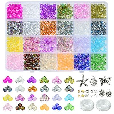 DIY Round Glass Imitation Opalite Beads & Alloy Pendants Bracelets Making Kits DIY-FS0006-39-1