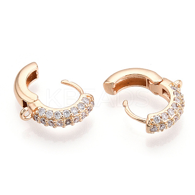 Brass with Crystal Rhinestone Hoop Earring Finding X-KK-C024-13KCG-1