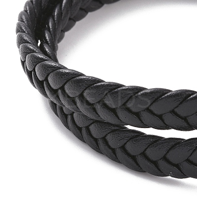 Black Microfiber Braided Cord Double-strand Bracelet with 304 Stainless Steel Magnetic Clasps BJEW-P275-24P-1