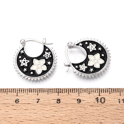 Flower Brass Enamel Hoop Earrings EJEW-Z157-02P-1