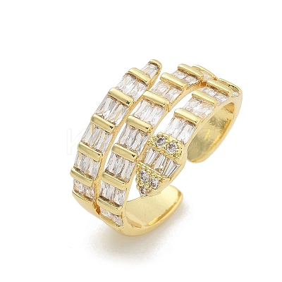 Rack Plating Teardrop Brass Micro Pave Clear Cubic Zirconia Open Cuff Finger Rings for Women RJEW-M028-80G-1