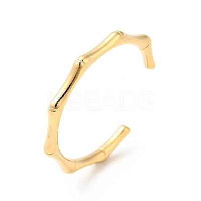 Ion Plating(IP) 304 Stainless Steel Bamboo Open Cuff Ring for Women X-RJEW-I085-10G-1