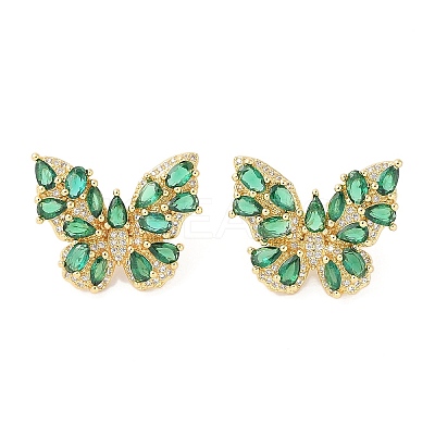 Rack Plating Brass with Cubic Zirconia Stud Earrings for Women EJEW-G394-06G-03-1