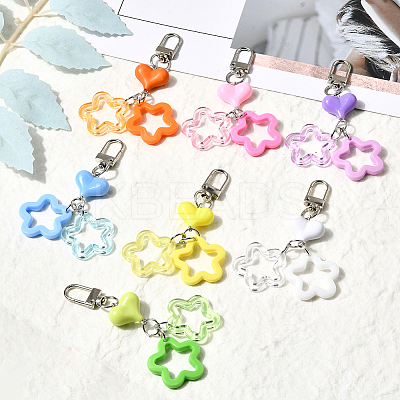 7Pcs 7 Colors Star & Heart Resin Pendant Decorations HJEW-SP0001-28-1