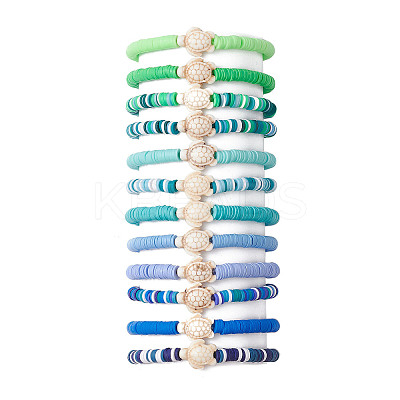 12Pcs 12 Color Polymer Clay Heishi Surfer Stretch Bracelets Set BJEW-JB09731-1