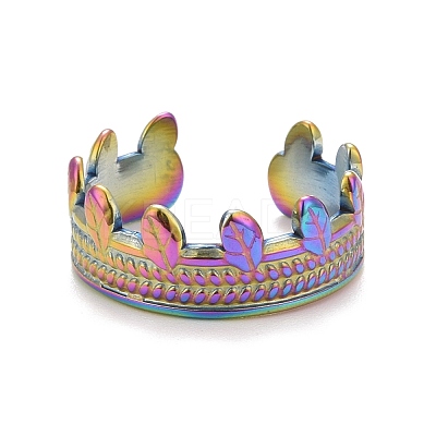 Ion Plating(IP) Rainbow Color 304 Stainless Steel Leaf Open Cuff Ring for Women RJEW-C025-03M-1